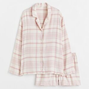 H&M pink plaid soft long sleeve button up pajama top size medium